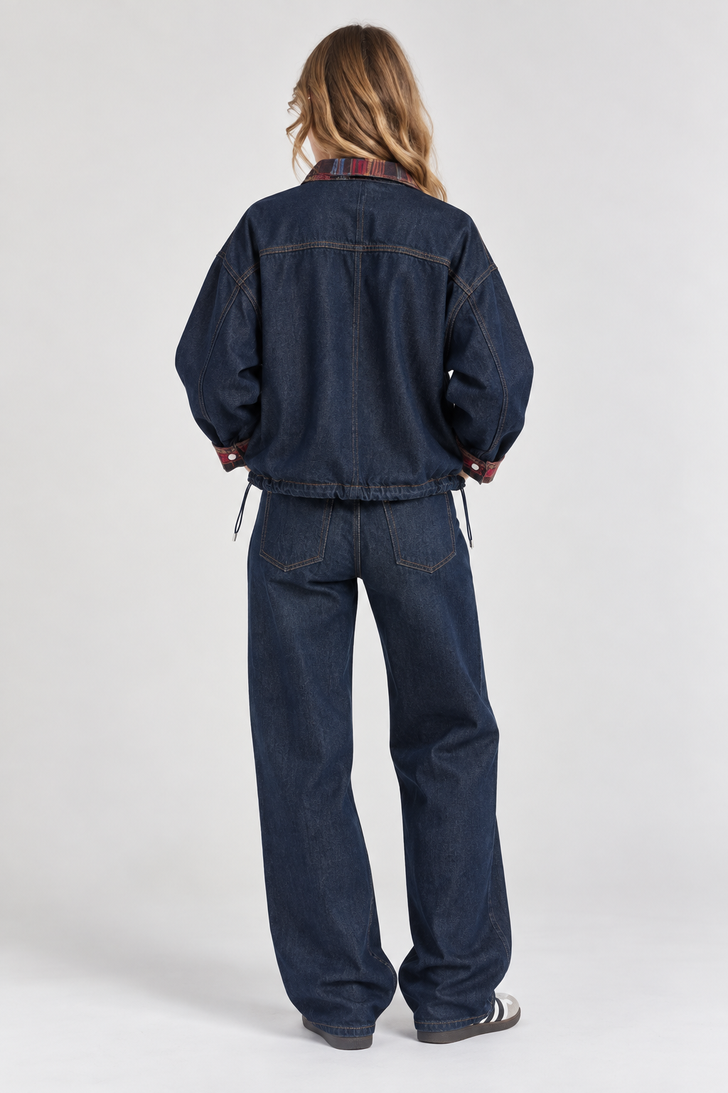 Jeansjacke mit Karo-Details