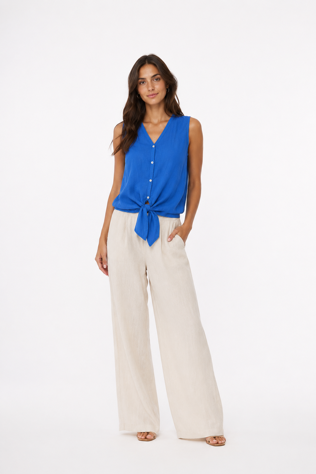 Ärmellose Bluse mit Knoten