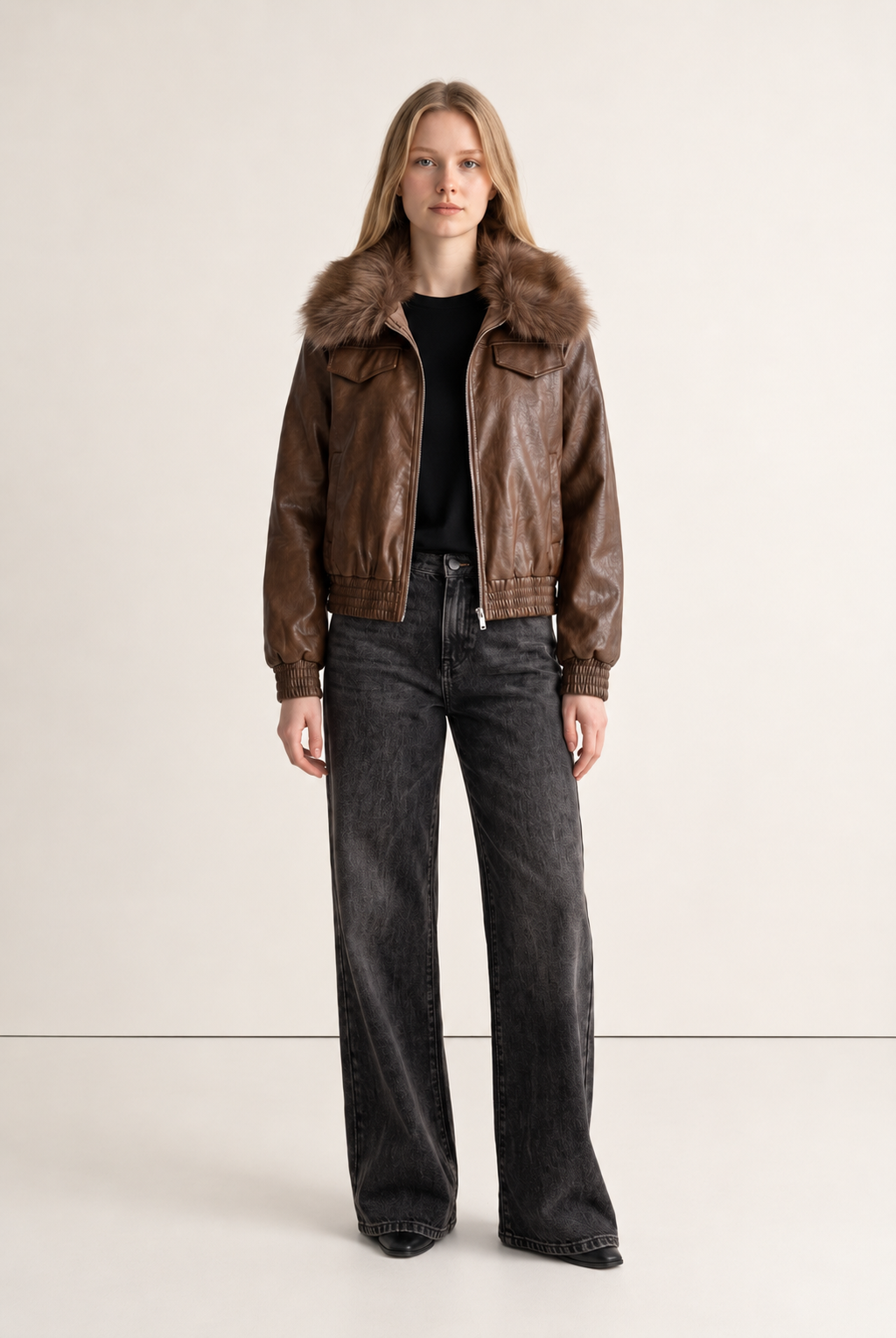 Lederjacke mit Fellkragen