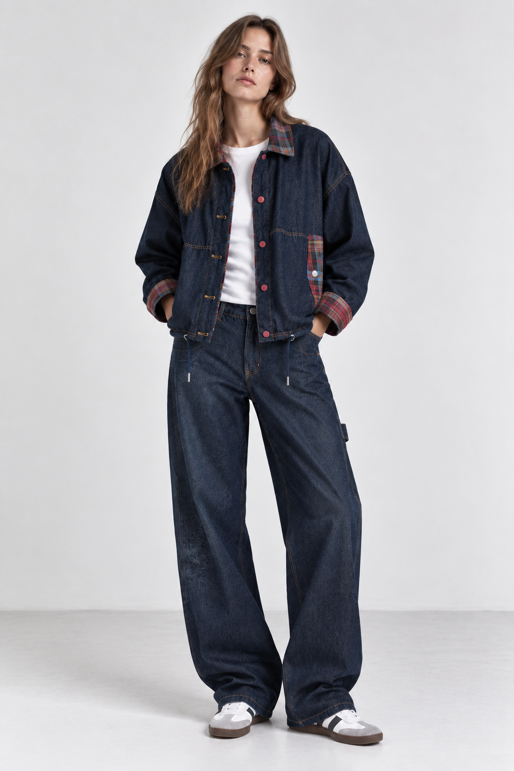 Jeansjacke mit Karo-Details