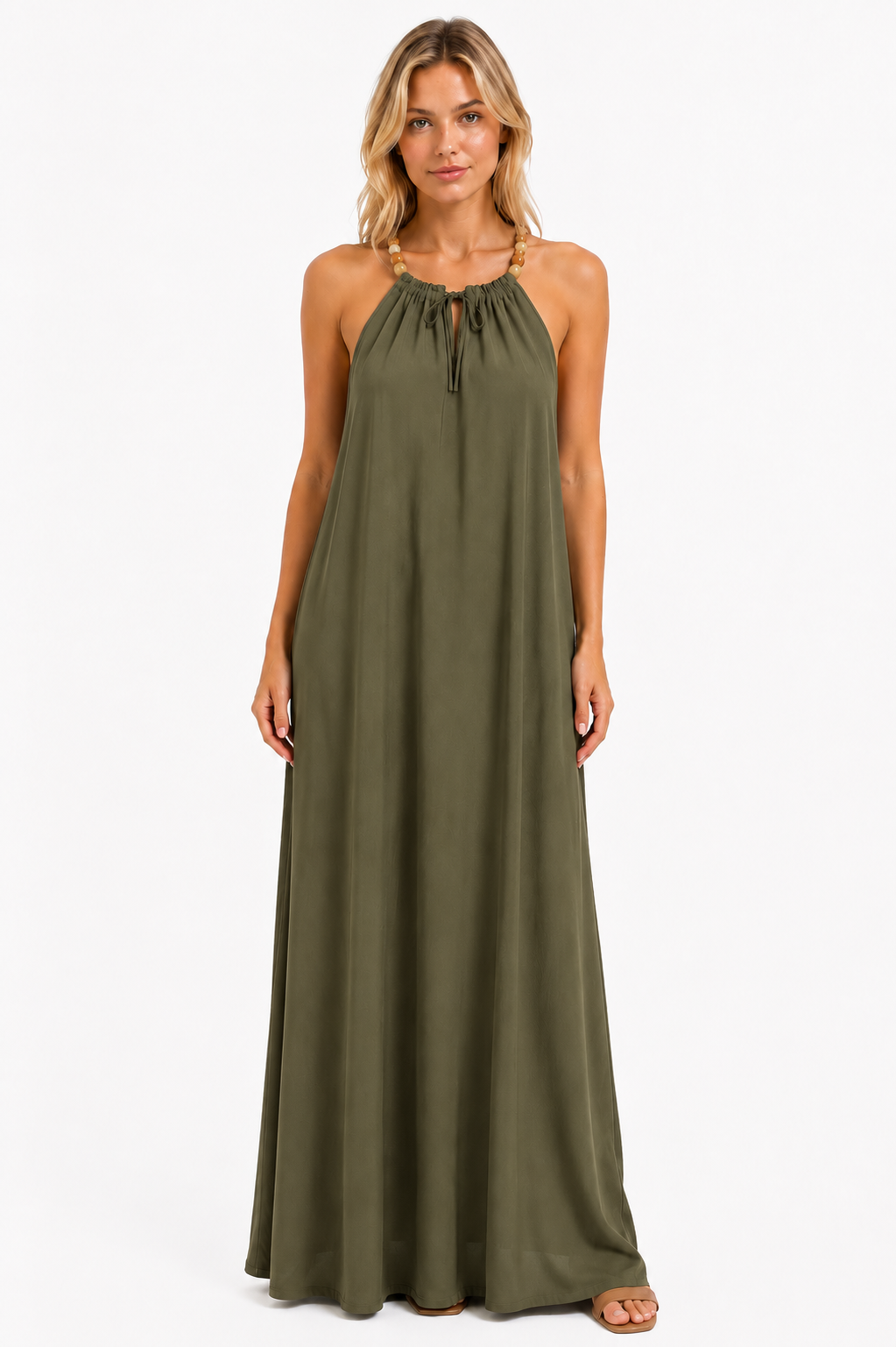 Langes Kleid mit Perlenträgern