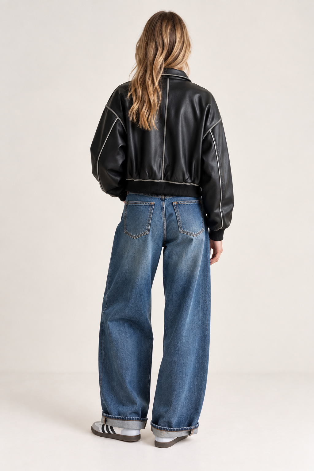 Lederjacke mit Kontrastnähten