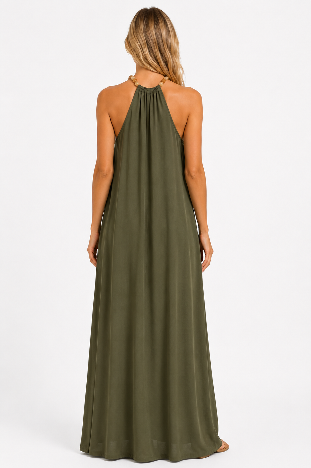 Langes Kleid mit Perlenträgern