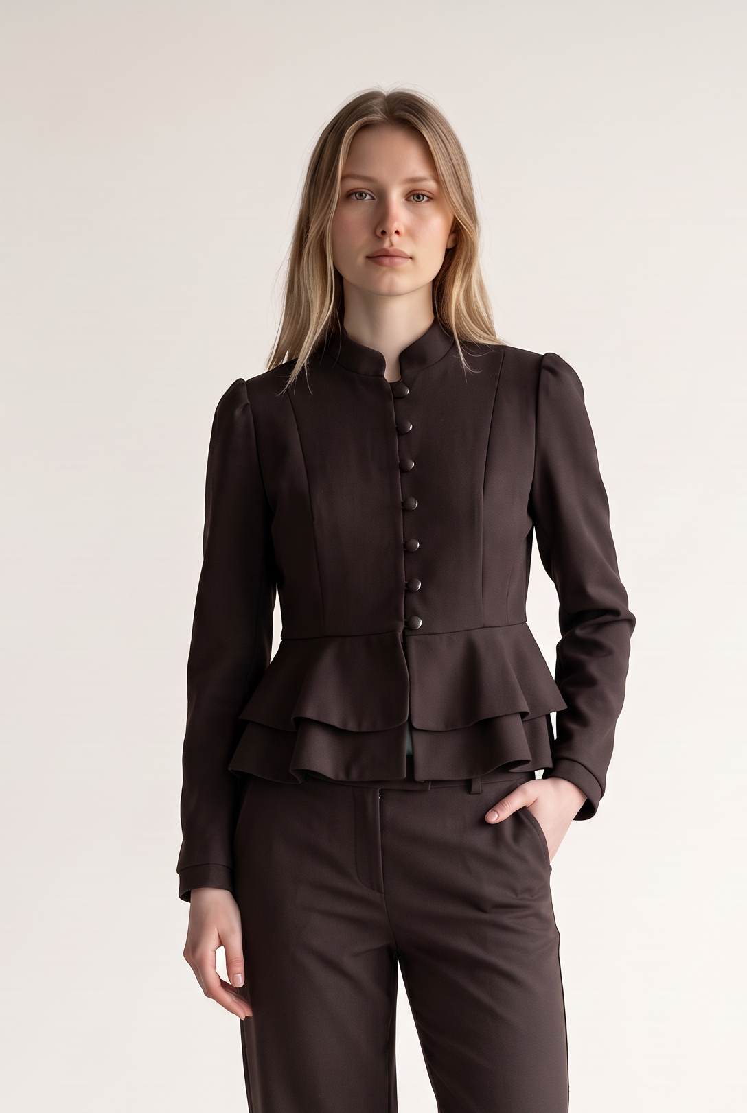 Jacke mit Stehkragen und Volants