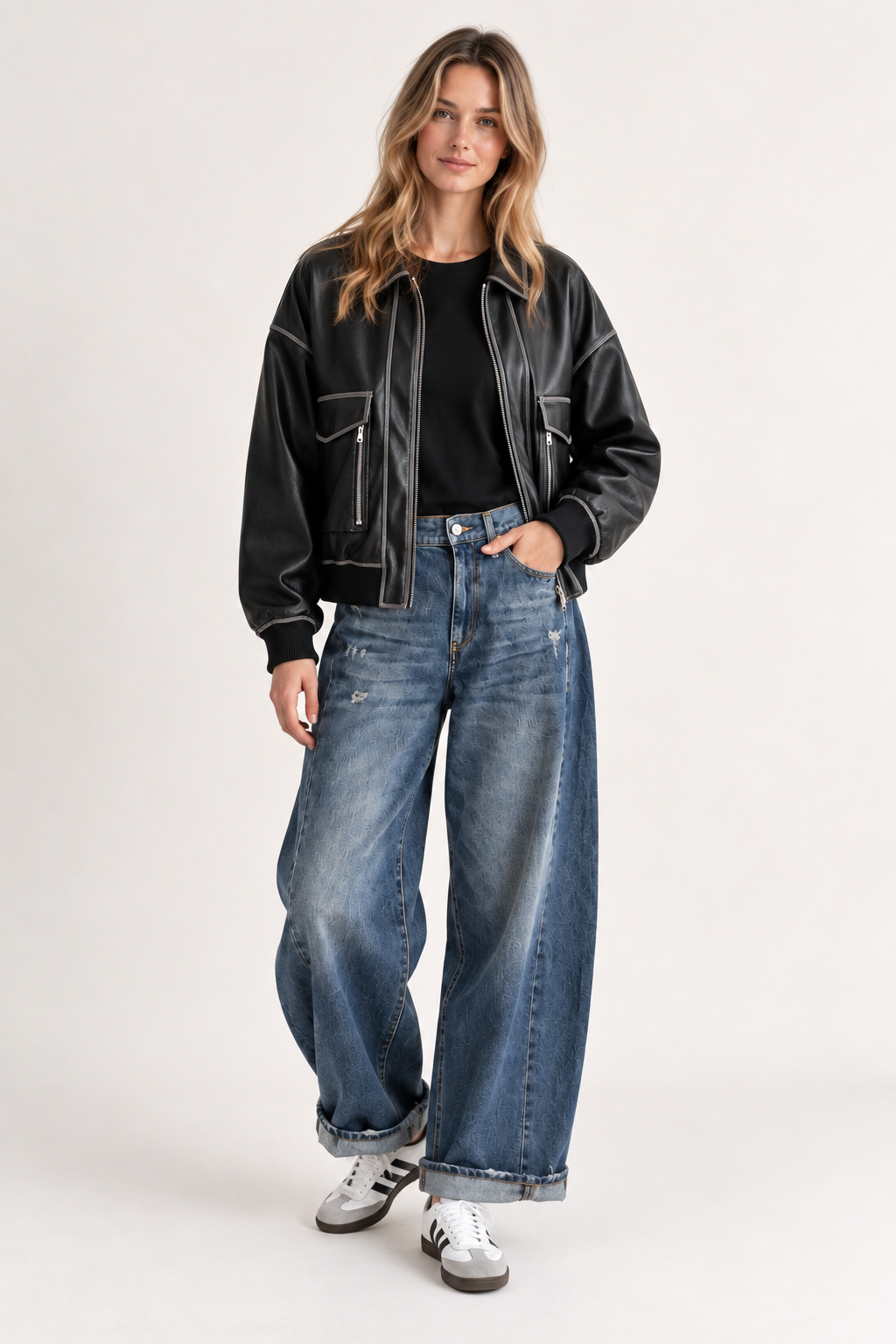 Lederjacke mit Kontrastnähten