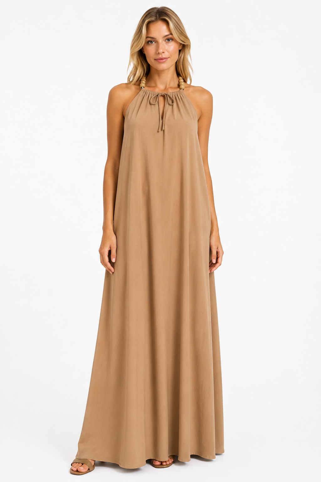 Langes Kleid mit Perlenträgern