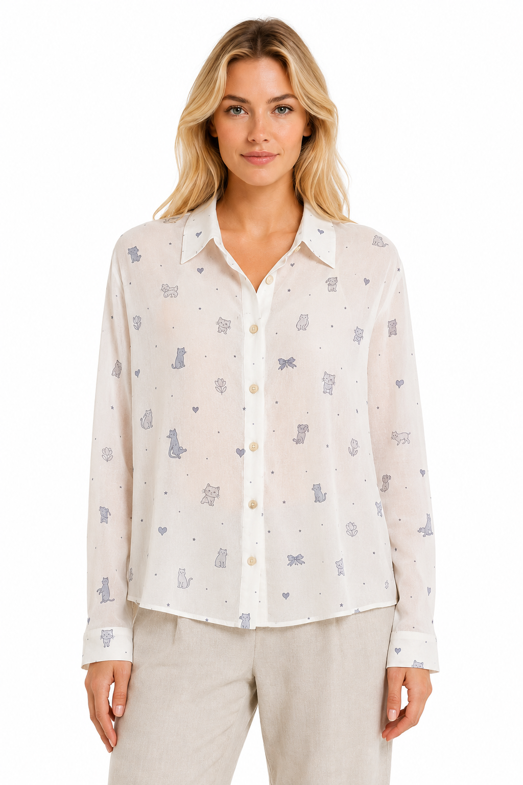 Bluse mit kleinen Katzenmotiven
